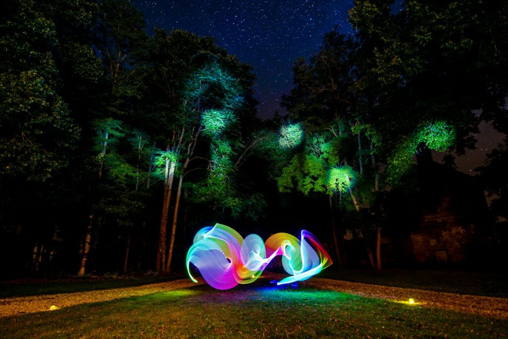 light writing photography in forest