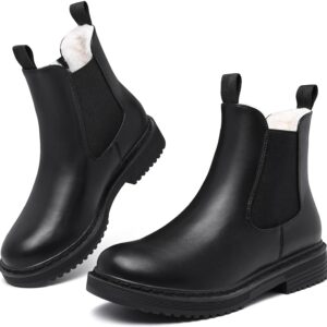 Womens Winter Chelsea Boots Warm Faux Fur Lined Chunky Lug Ankle Booties